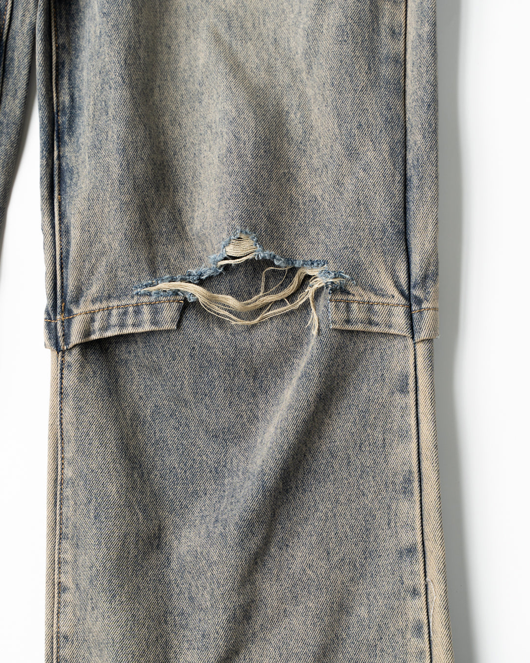 GREY ACID WASH LAYERED HYBRID JEANS - GREY ACID WASH