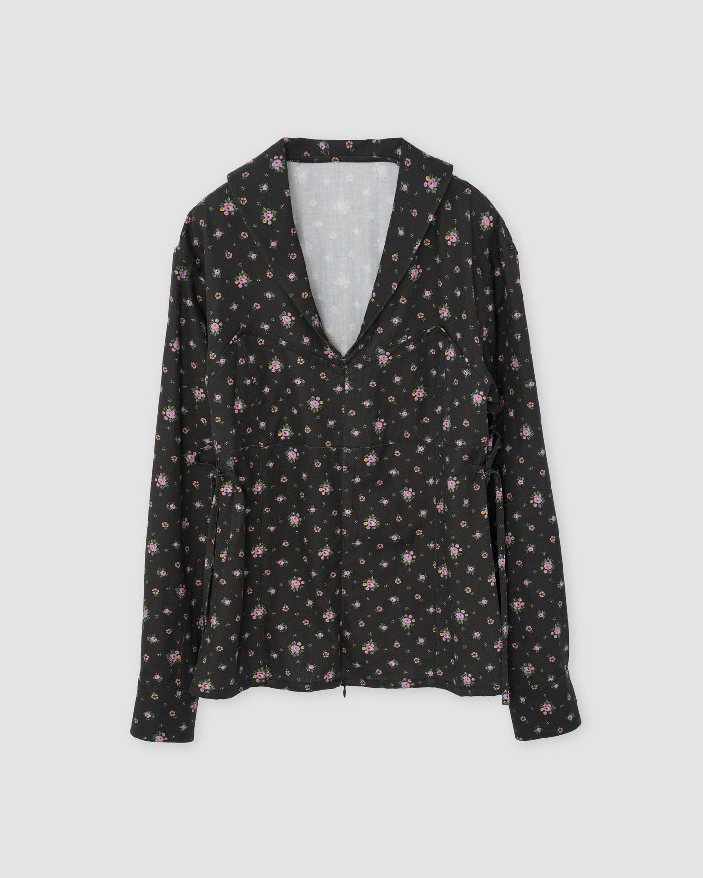 FLOWER PRINT SAILOR COLLAR SHIRT - BLACK