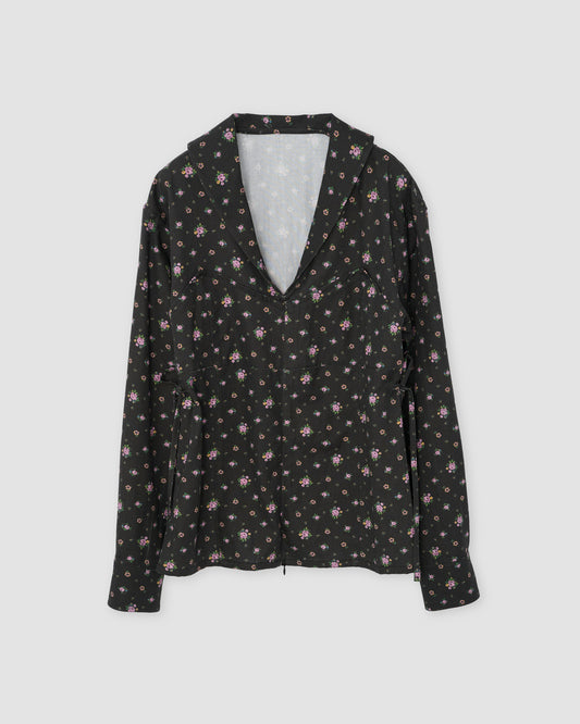 FLOWER PRINT SAILOR COLLAR SHIRT - BLACK