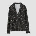 FLOWER PRINT SAILOR COLLAR SHIRT - BLACK