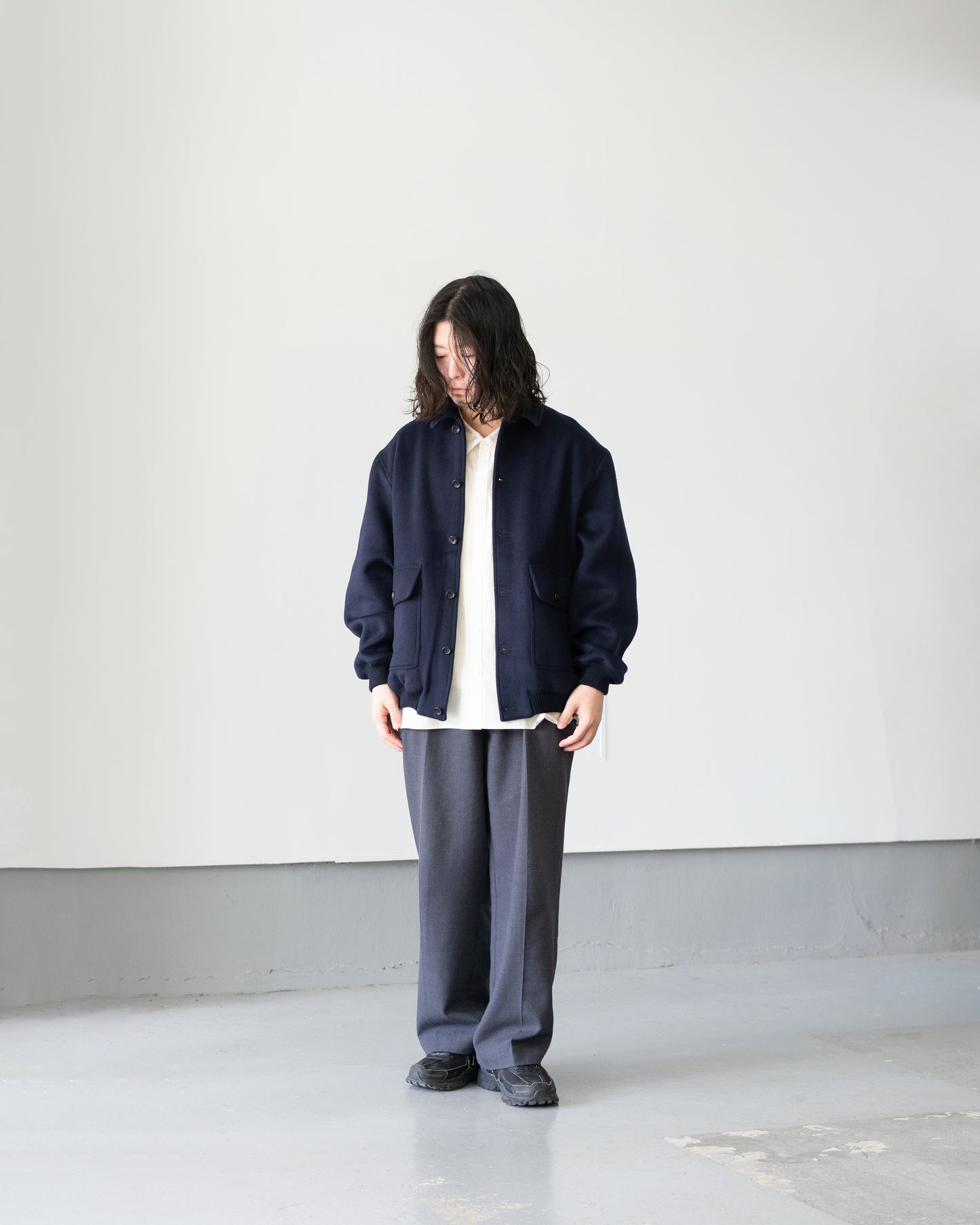 WOOL MELTON BASIC BLOUSON - NAVY
