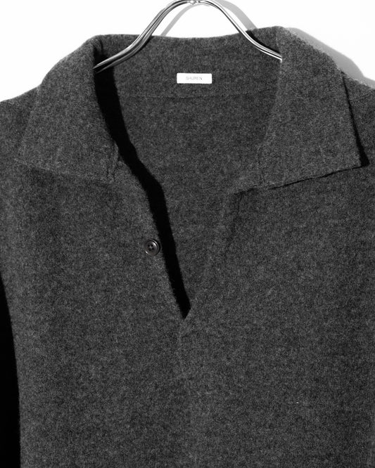 LAMBS CASHMERE KNIT SHIRT - CHARCOAL