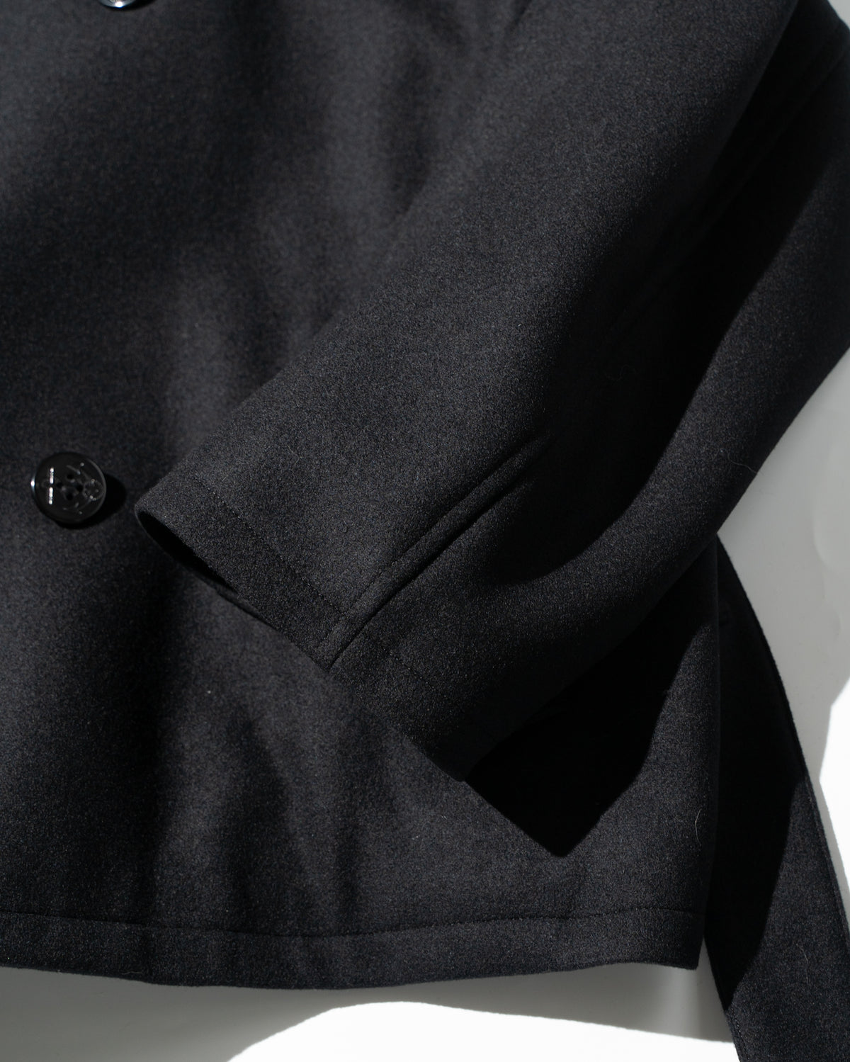 WOOL RAGLAN PEA COAT - BLACK