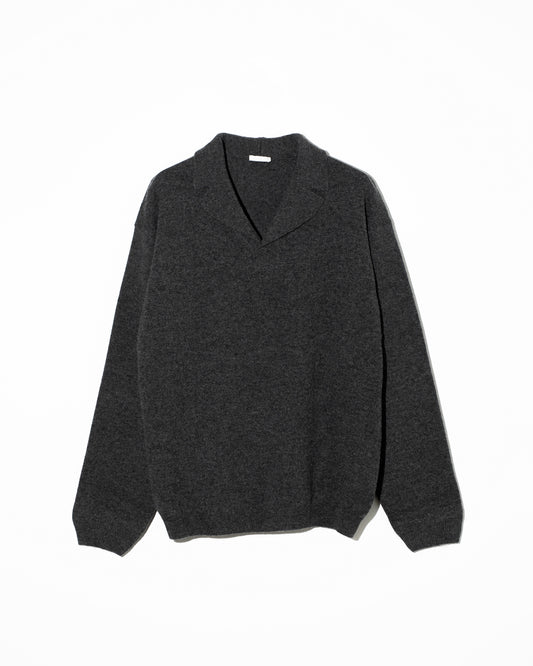 WOOL OPEN COLLAR KNIT SHIRTS - GRAY