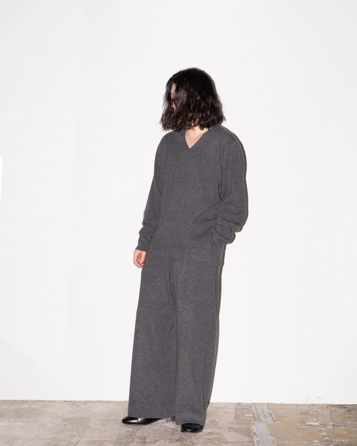 WOOL CASHMERE V NECK PO - T.GRAY