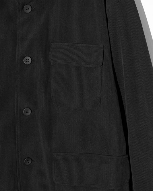 22G CUPRO FIBRIL RIB COLLARLESS COVERALLS - BLACK