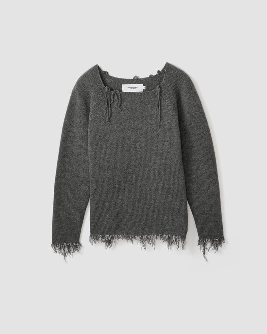 5G FRAYED HEM SWEATER - GRAY