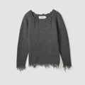 5G FRAYED HEM SWEATER - GRAY