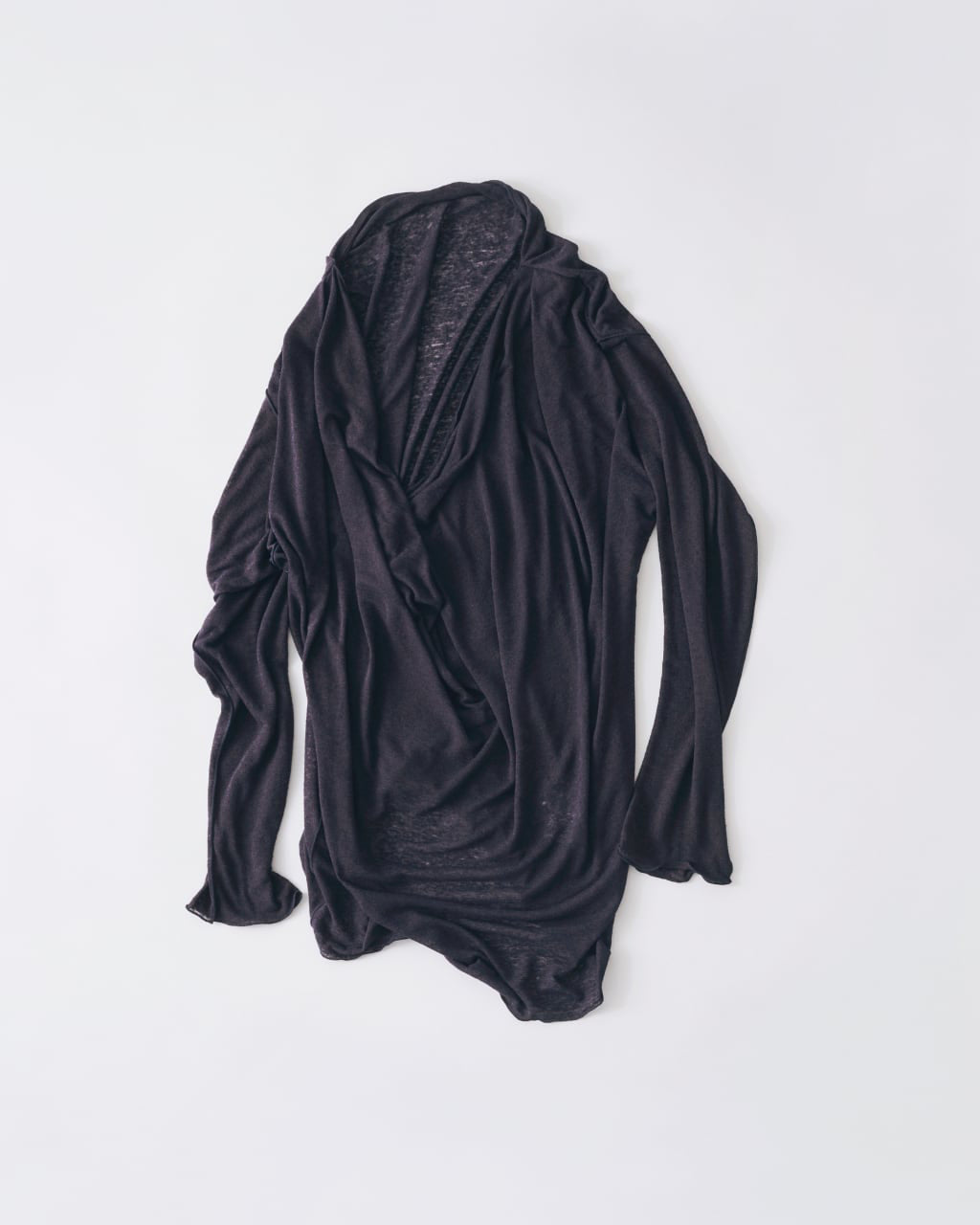 LINEN COVERED POLYESTER CORE FINE JERSEY DRAPED LONG SLEEVEPULL OVER - CHARCOAL GRAY