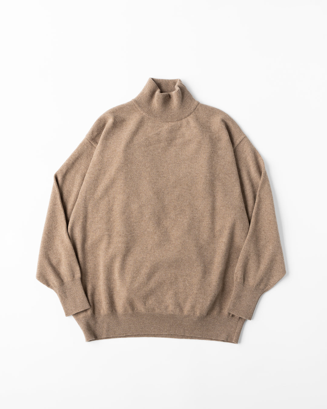 WOOL CASHMERE HIGH NECK KNIT - BROWN