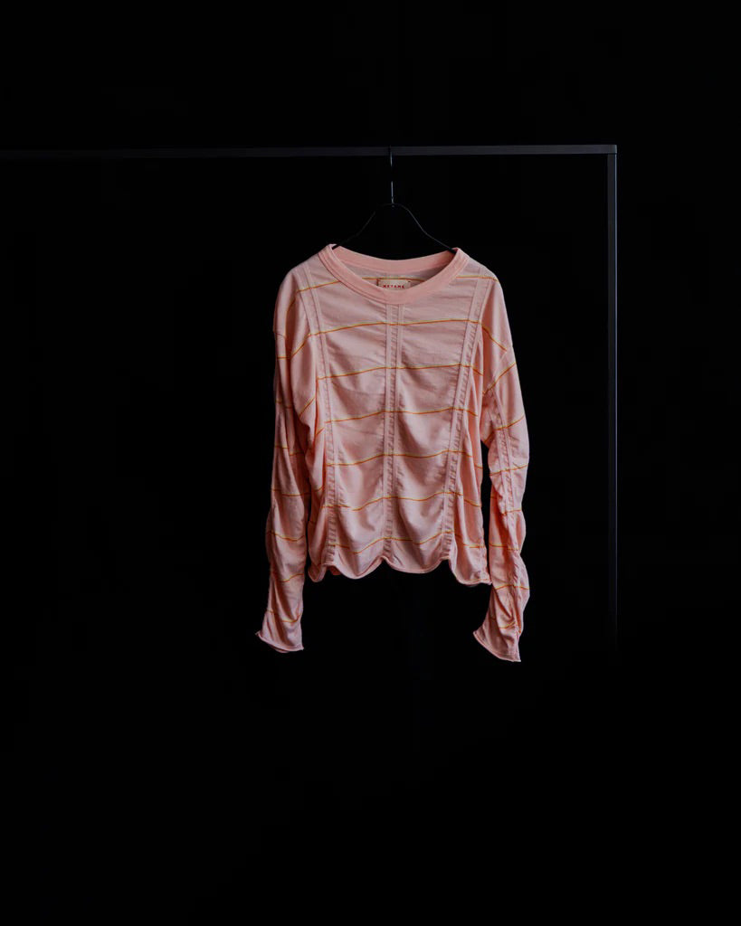 MEYAME (メヤメ) TUCKED JACQUARD BORDER PULLOVER PINK | HAKU公式通販