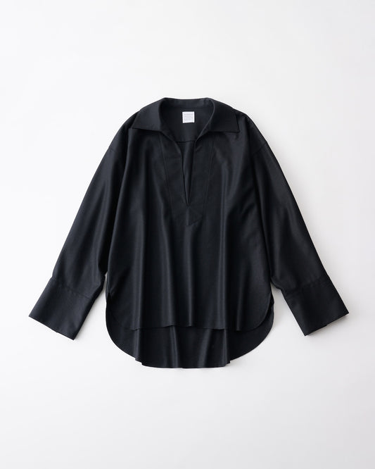 COMPRESSED WOOL JERSEY BALANCIRCULAR® LONG SLEEVE SKIPPER SHIRT - BLACK