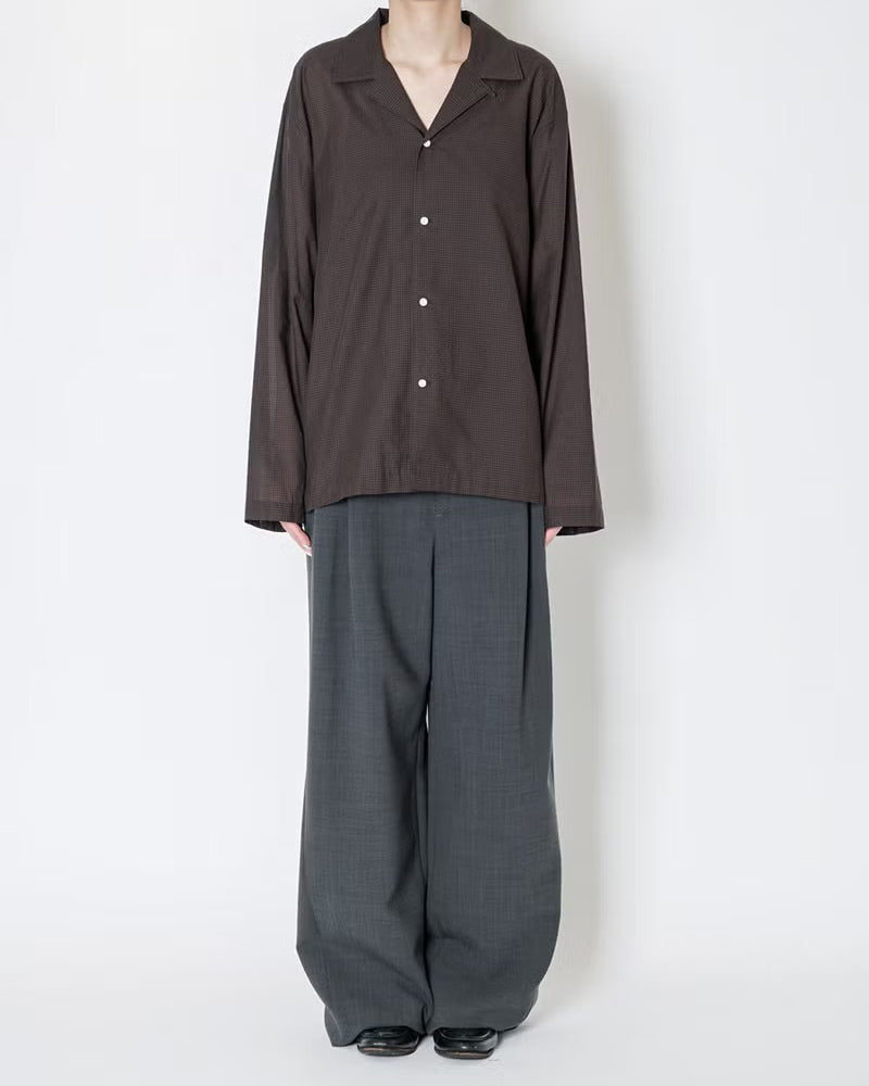 SILK BLENDED MINI CHECK PAJAMAS SHIRT -  BROWN