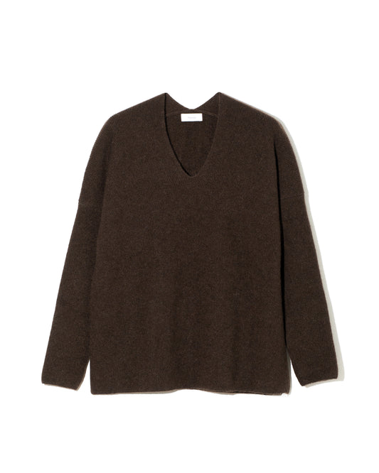 YAK V-SWEATER - DARK BROWN