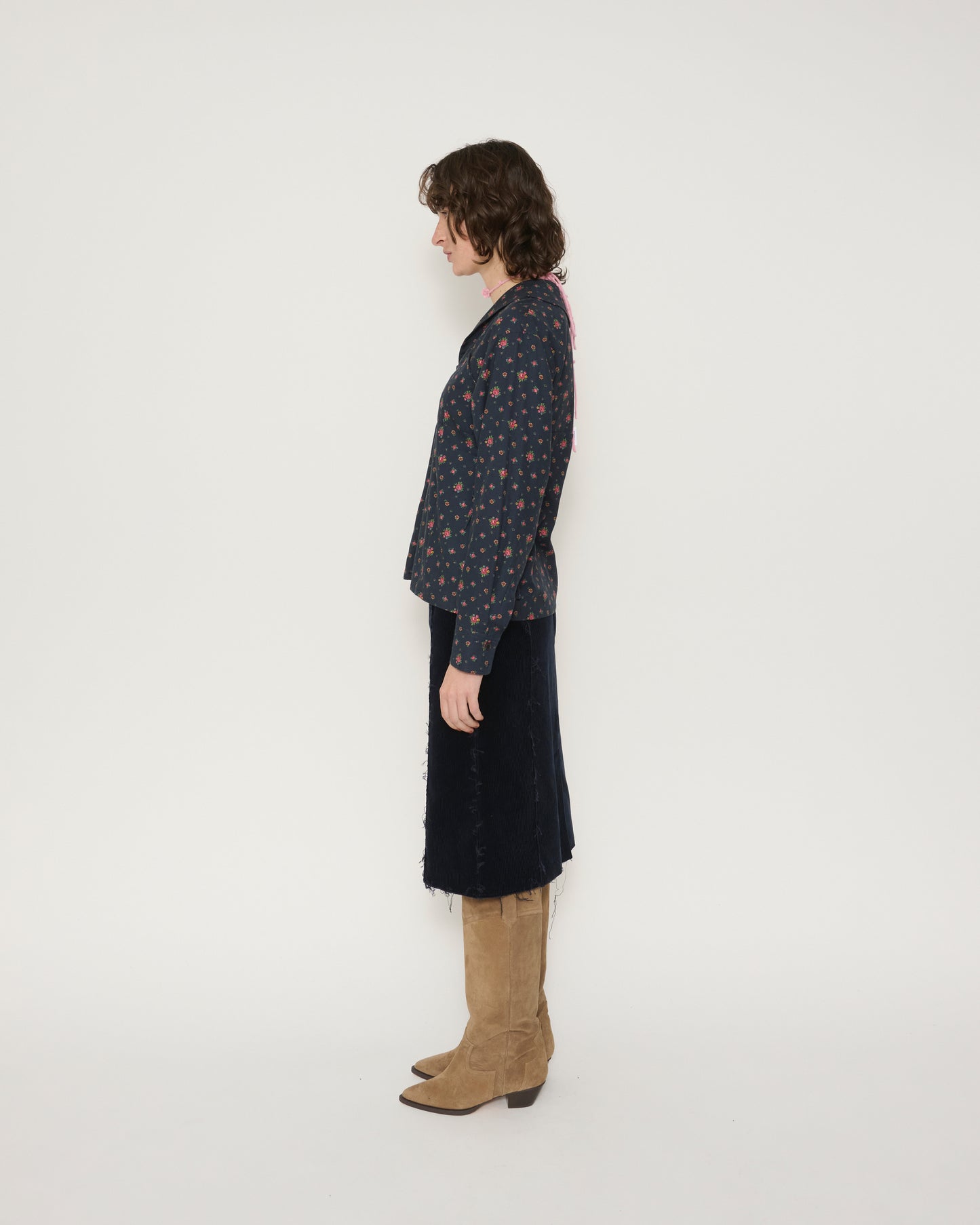 FLOWER PRINT SAILOR COLLAR SHIRT - NAVY