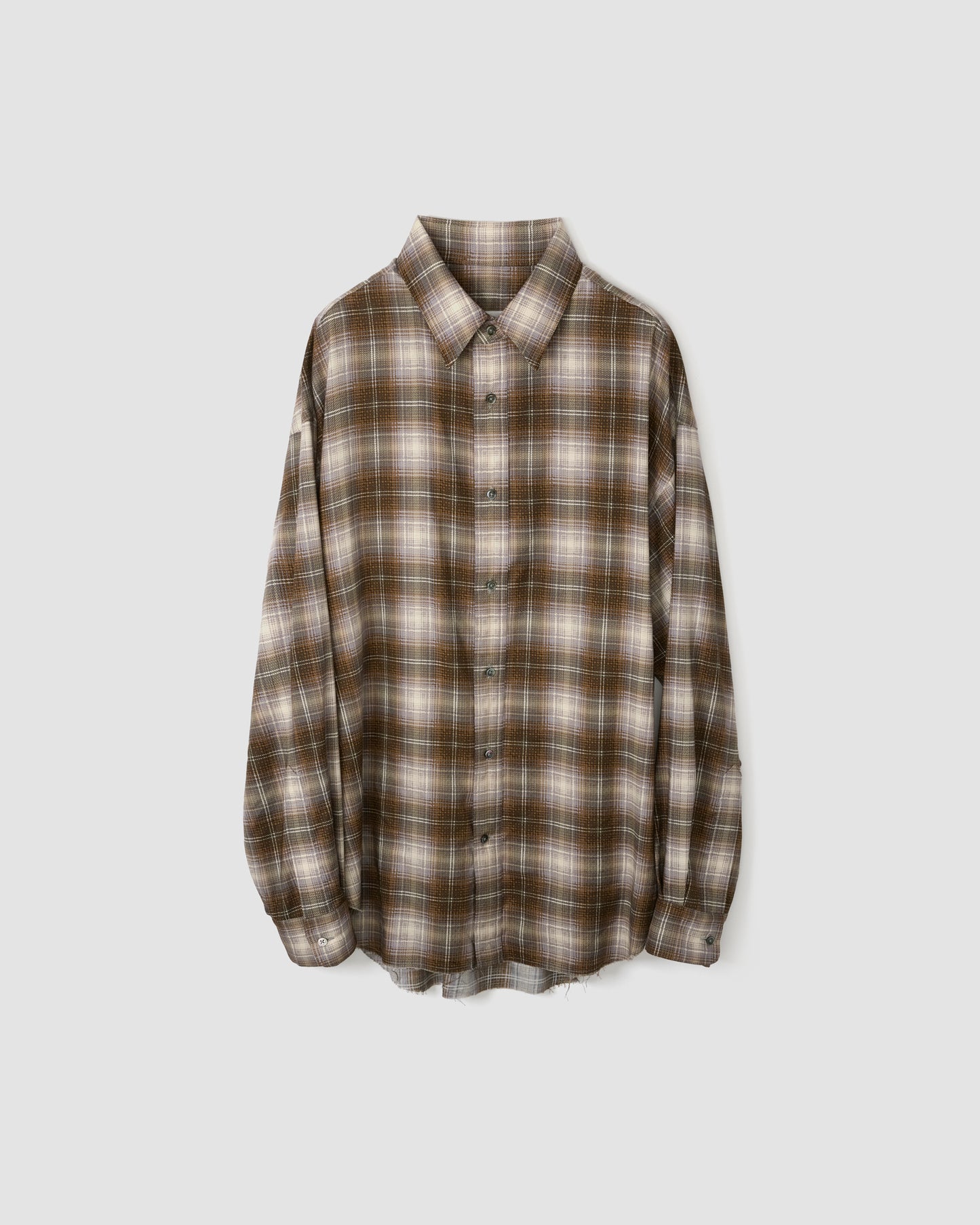 COTTON RAYON SILK PRINT CHECK REGULAR SHIRT - BROWN CHECK