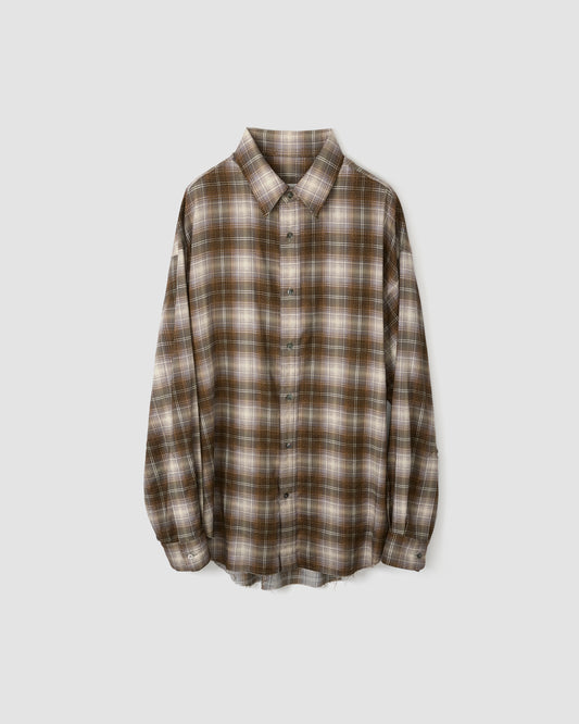 COTTON RAYON SILK PRINT CHECK REGULAR SHIRT - BROWN CHECK