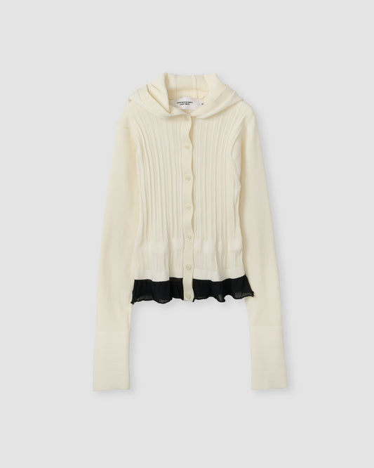16G RIB HOOD CARDIGAN - WHITE