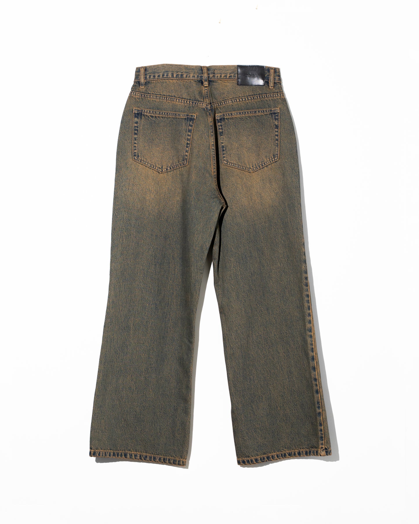 BLACK BROWN WASH BREAK CUT FLARED JEANS - BLACK BROWN WASH