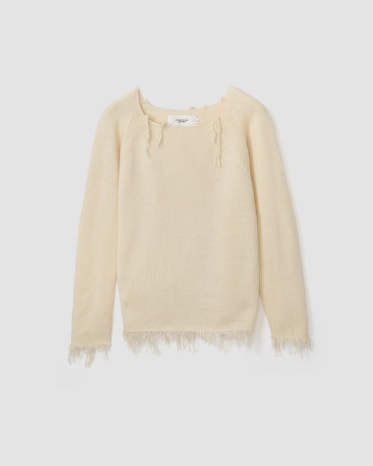 5G FRAYED HEM SWEATER - OFF WHITE