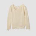 5G FRAYED HEM SWEATER - OFF WHITE