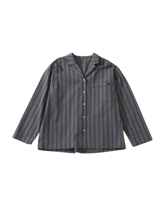 STRIPE OPEN COLLAR SHIRT - GRAY