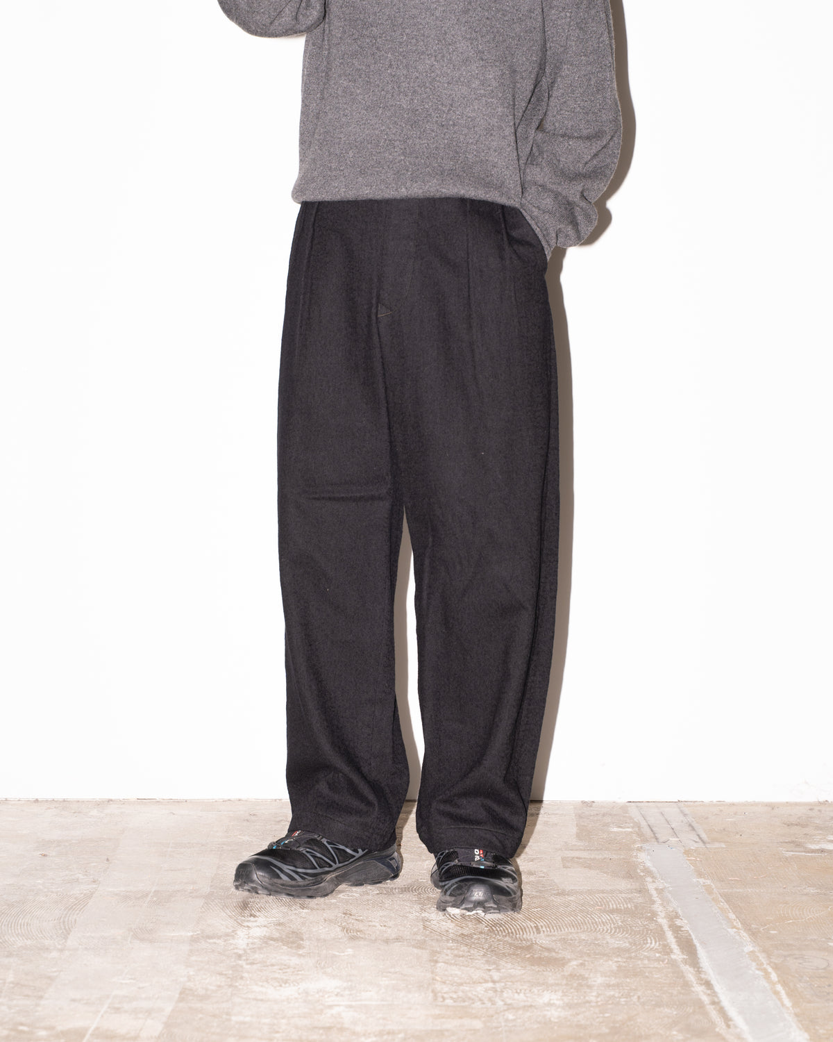 BRUSHED COTTON WOOL TWILL PANTS - BLACK