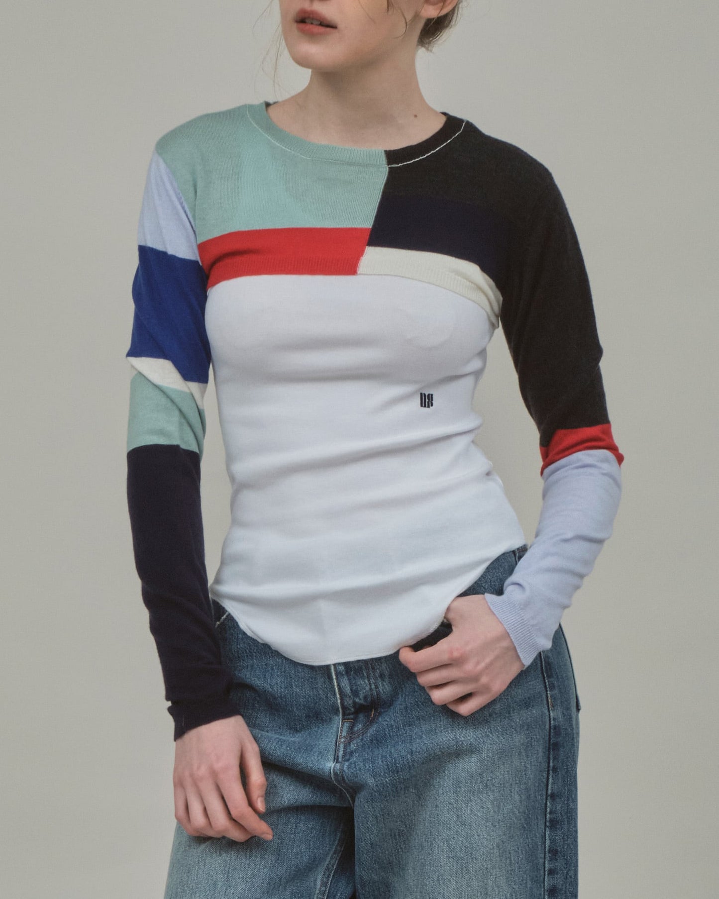 PATCHWORK KNIT TOP - BLACK