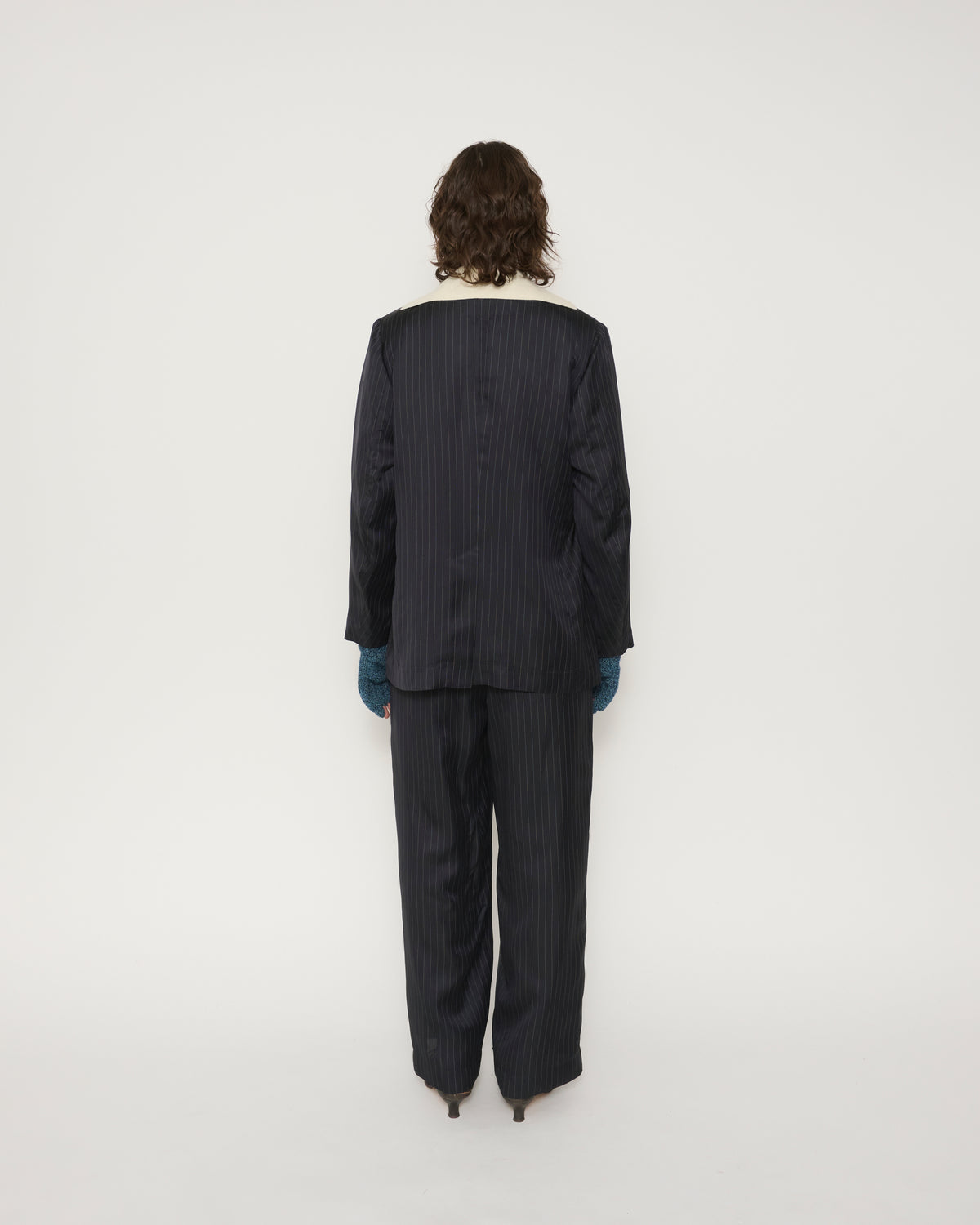 STRIPE CUPRO NOTCH LAPEL JACKET - NAVY STRIPE