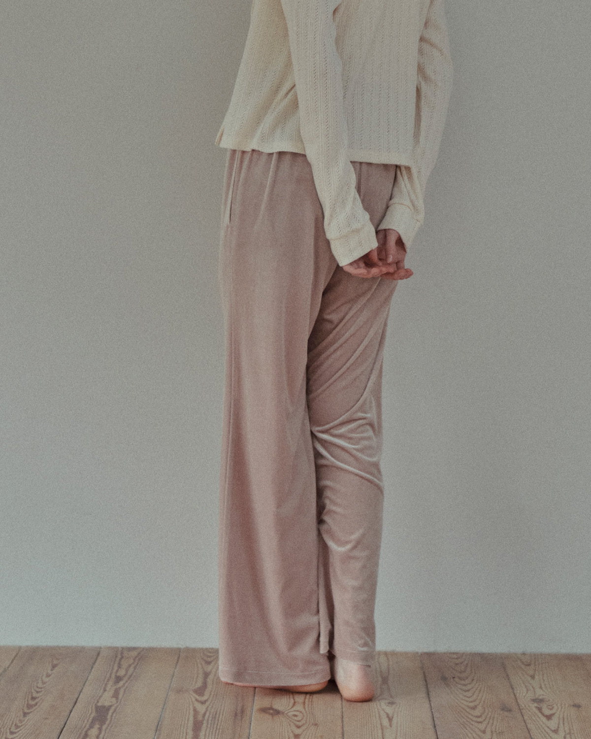 LAYERED VELOUR PANTS - NAVY