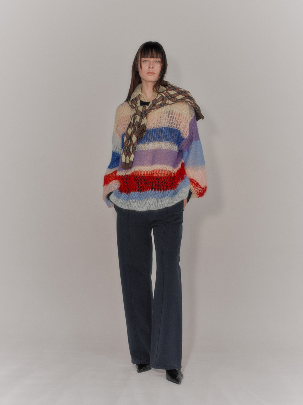 MOHAIR RANDOM BORDER CREW KNIT - RANDOM BORDER
