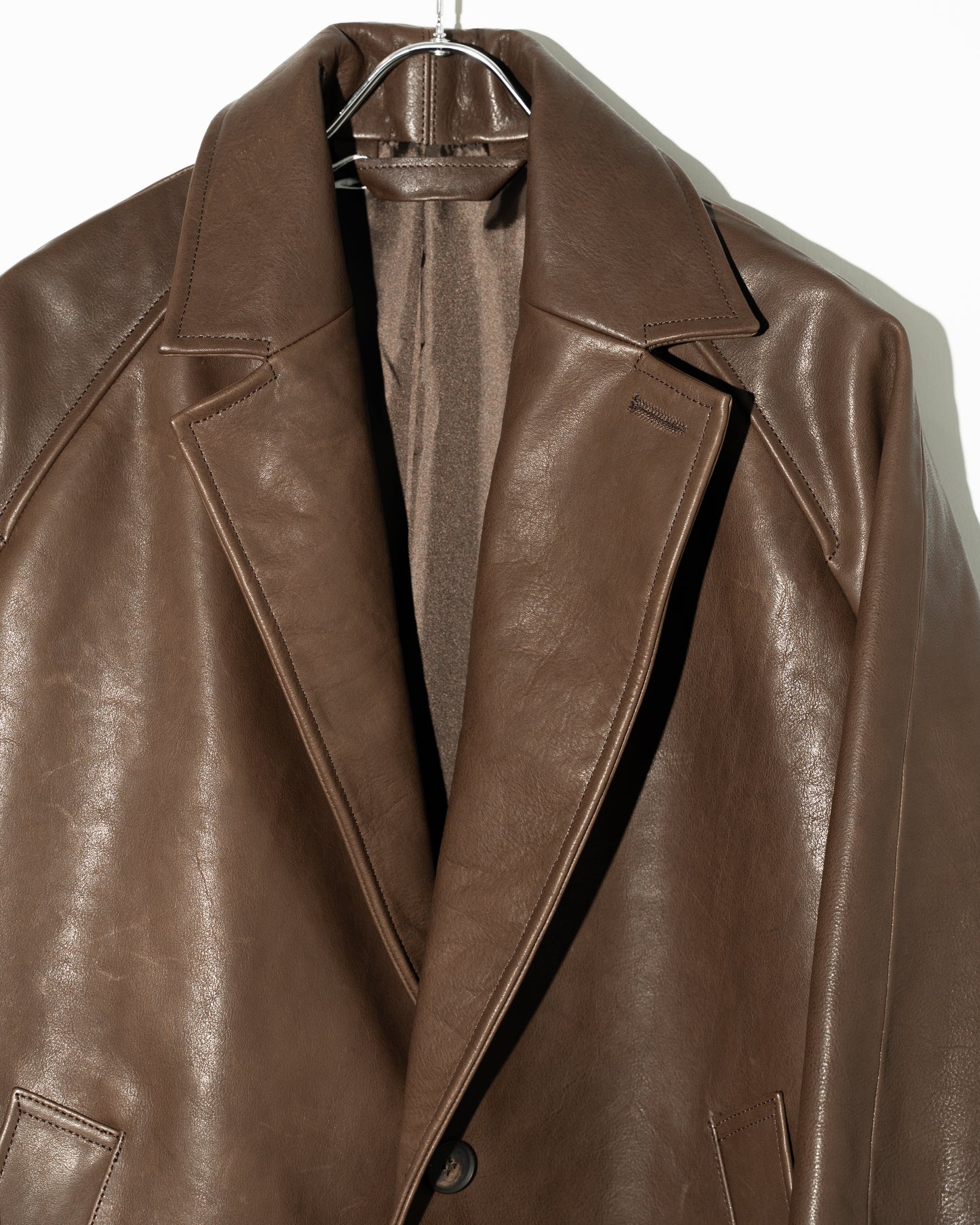 SHRINK LEATHER OVERSIZE RAGLAN JACKET - BROWN