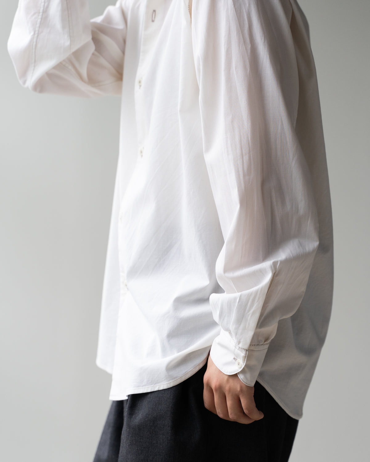 COTTON WOOL PLAIN REGULAR SHIRT - ECRU