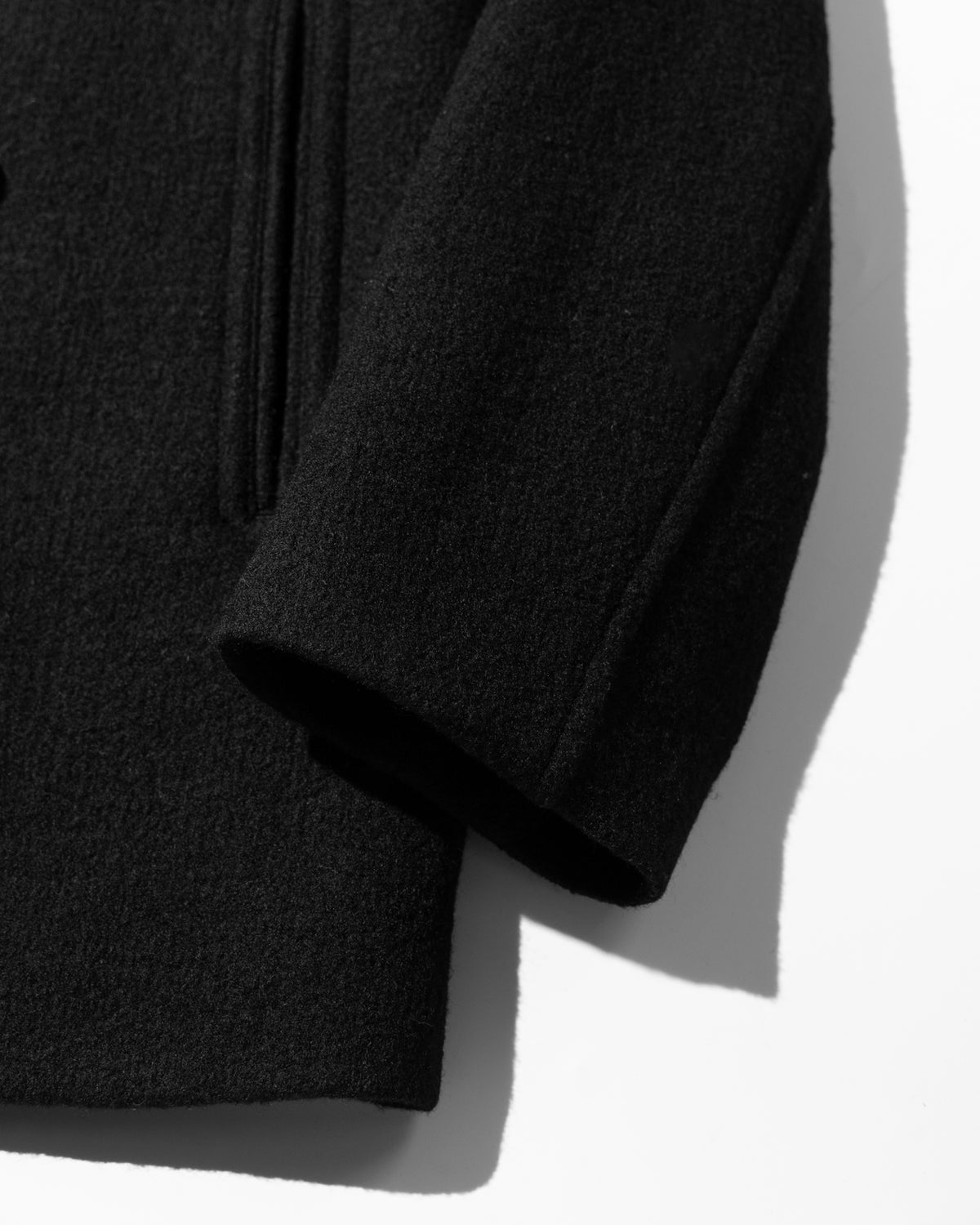 MELTON PEA COAT - BLACK