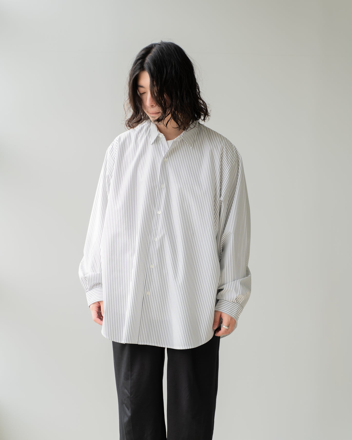 46G ATMOSPHERE STRIPE SHIRT - WHITE NAVY