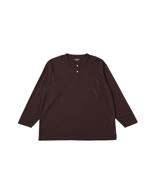 36G WOOL HENLEY SILKY LS TEE - BROWN