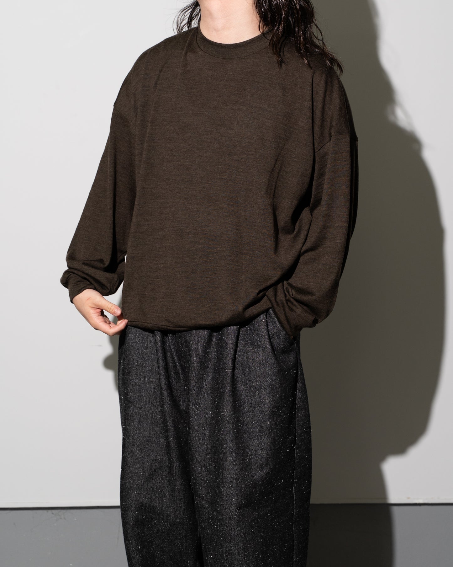 WOOL JERSEY PULLOVER - BROWN