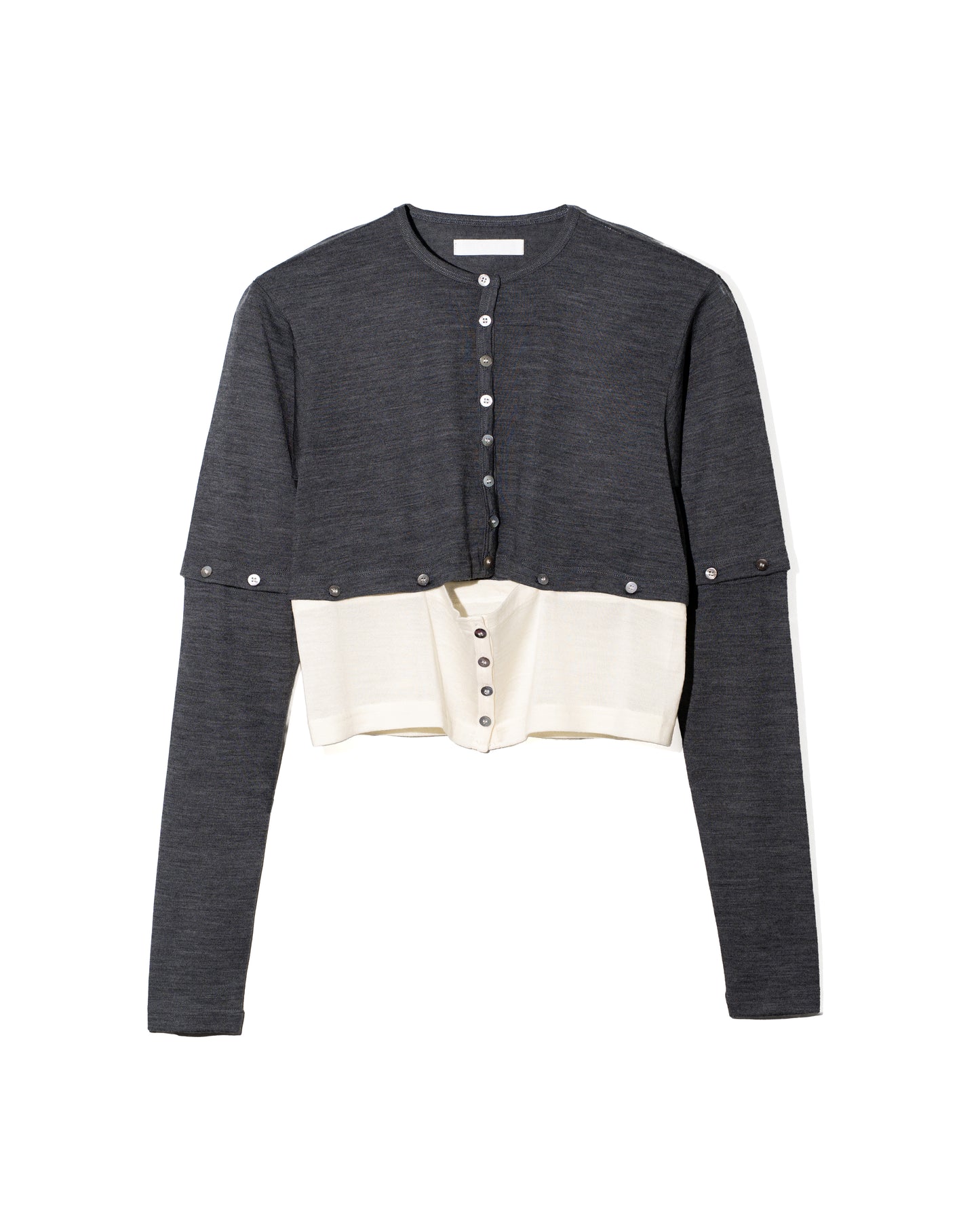 WOOL JERSEY DETACHABLE CARDIGAN - GRAY×IVORY
