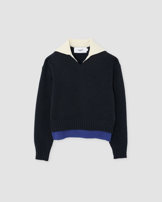 5G LAYERED V NECK SWEATER - NAVY