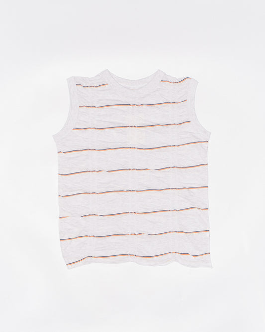 TUCKED JACQUARD BORDER SLEEVELESS - HEATHER GREY