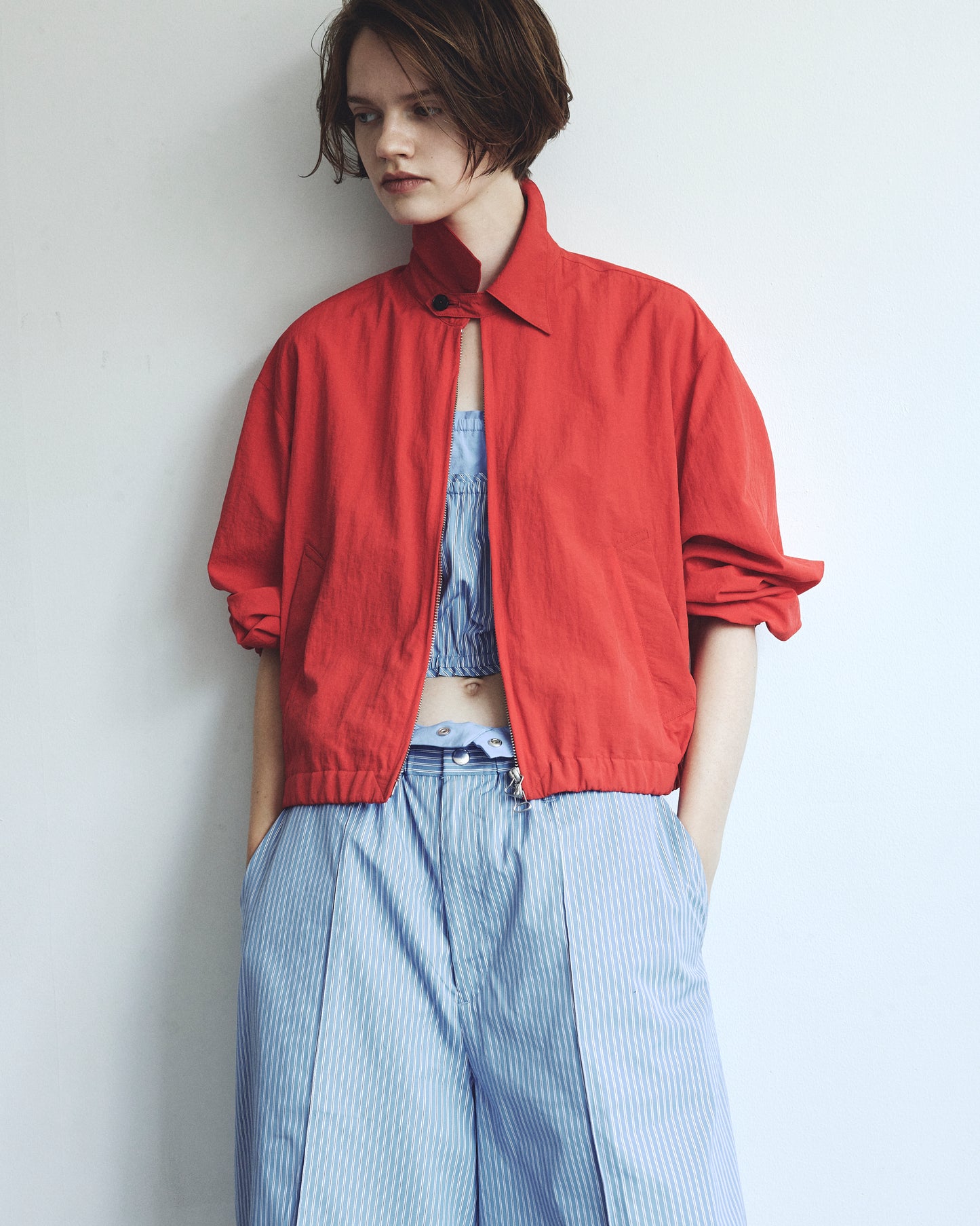 NYLON TAFFETA OVERSIZED DRIZZLER JACKET - RED