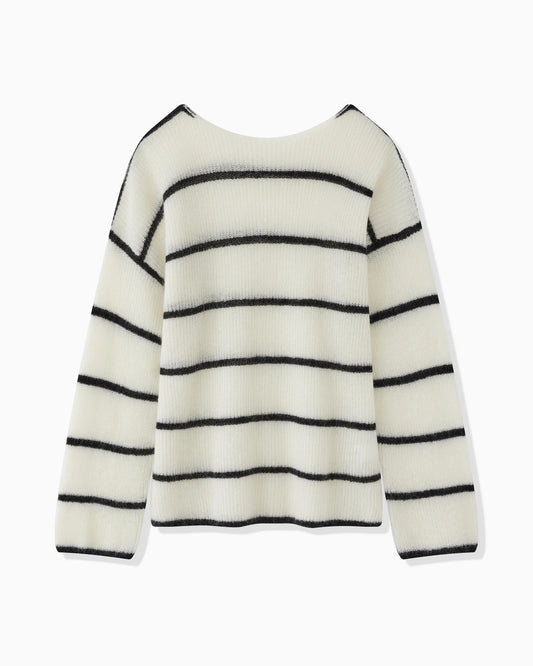 MOHAIR BORDER KNIT - WHITE
