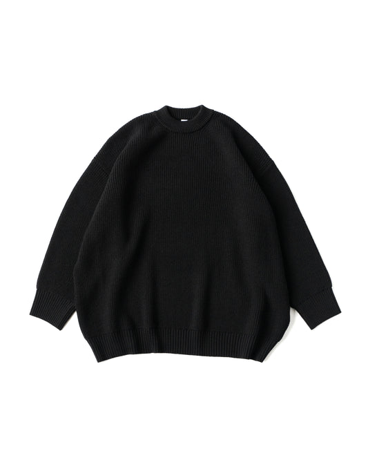 LOW GAUGE MERINO CREWNECK KNIT - BLACK