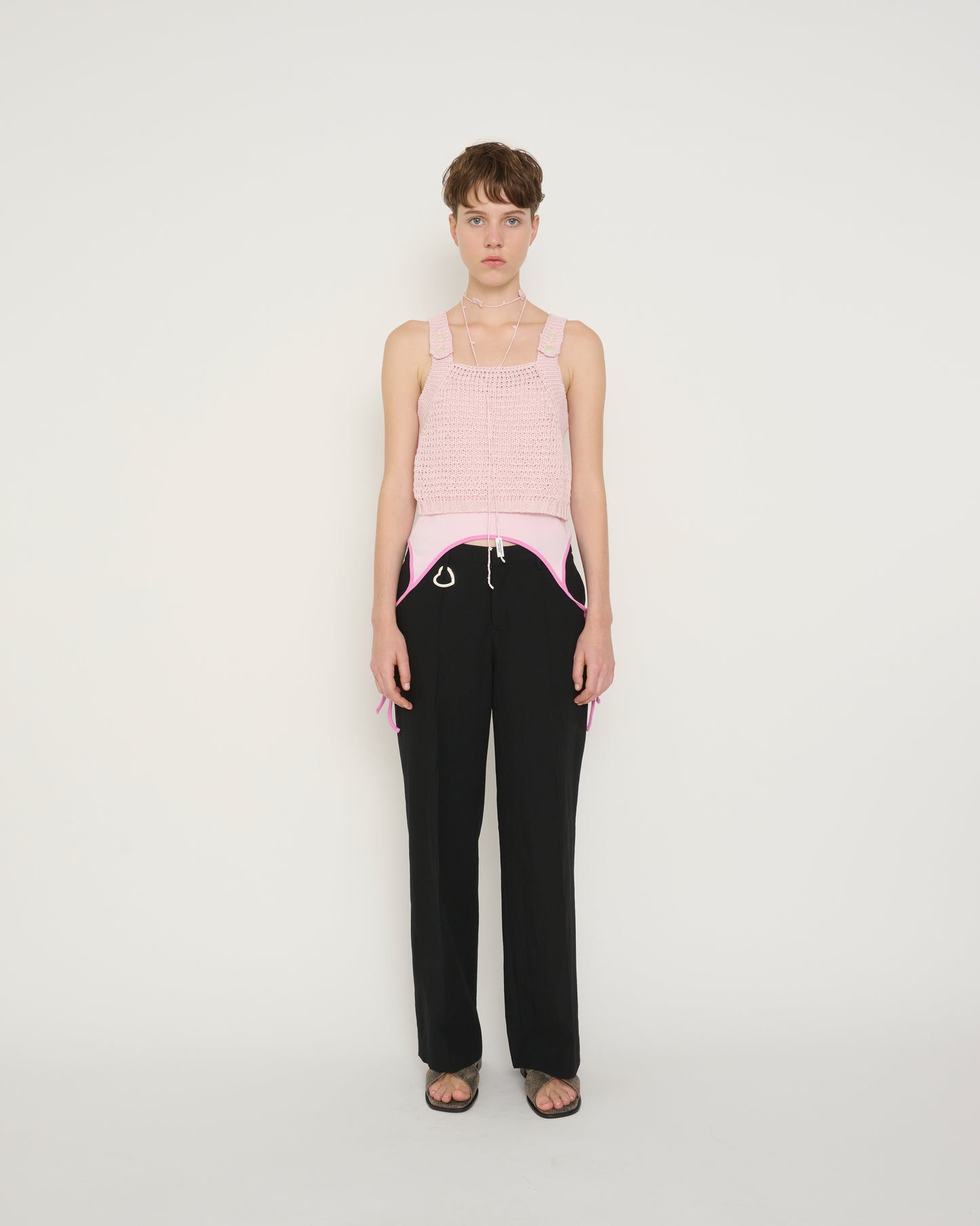 COTTON UP DOWN RIBBON CAMISOLE - BLACK