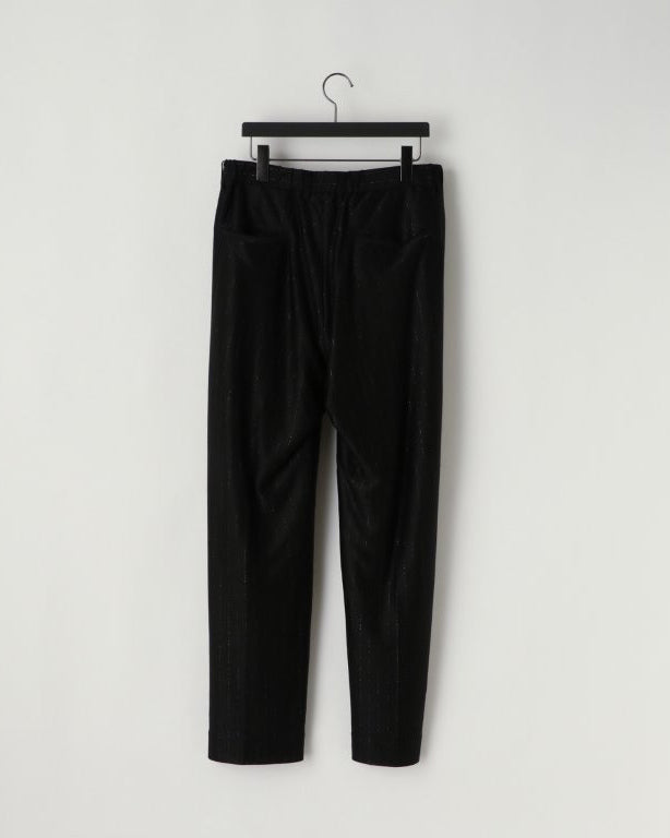 28G SILK RAMIE GLITTERY STRIPE TUCK EASY PANTS - BLACK