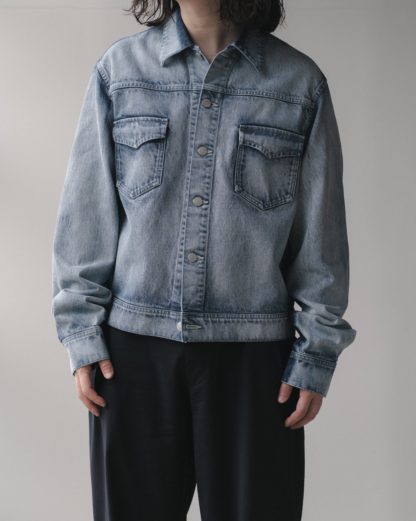 TWO-TONE DENIM BLOUSON - SAX BLUE