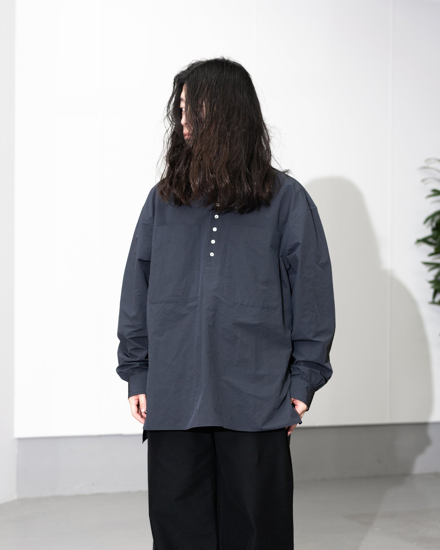 OVER SIZE PULL OVER SHIRTS - NAVY