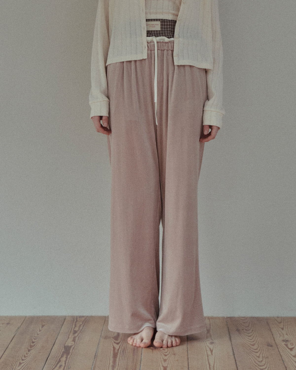 LAYERED VELOUR PANTS - NAVY