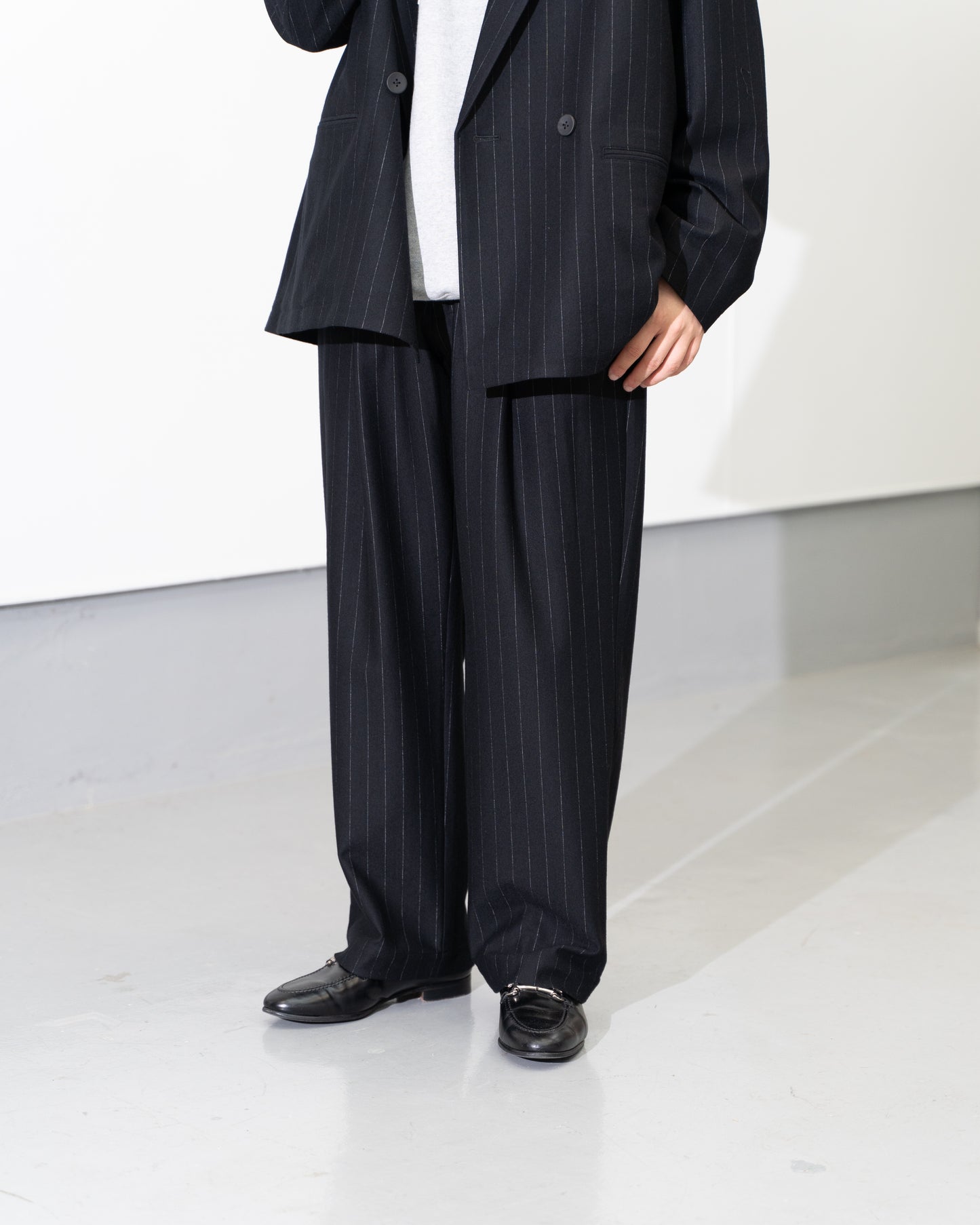 36G WOOL STRIPE TROUSER - BLACK