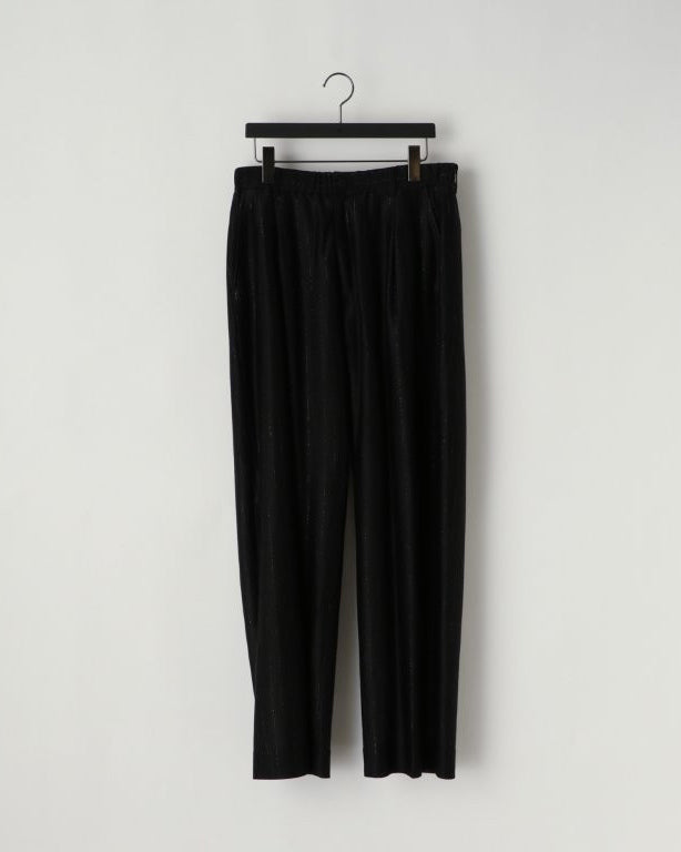 28G SILK RAMIE GLITTERY STRIPE TUCK EASY PANTS - BLACK